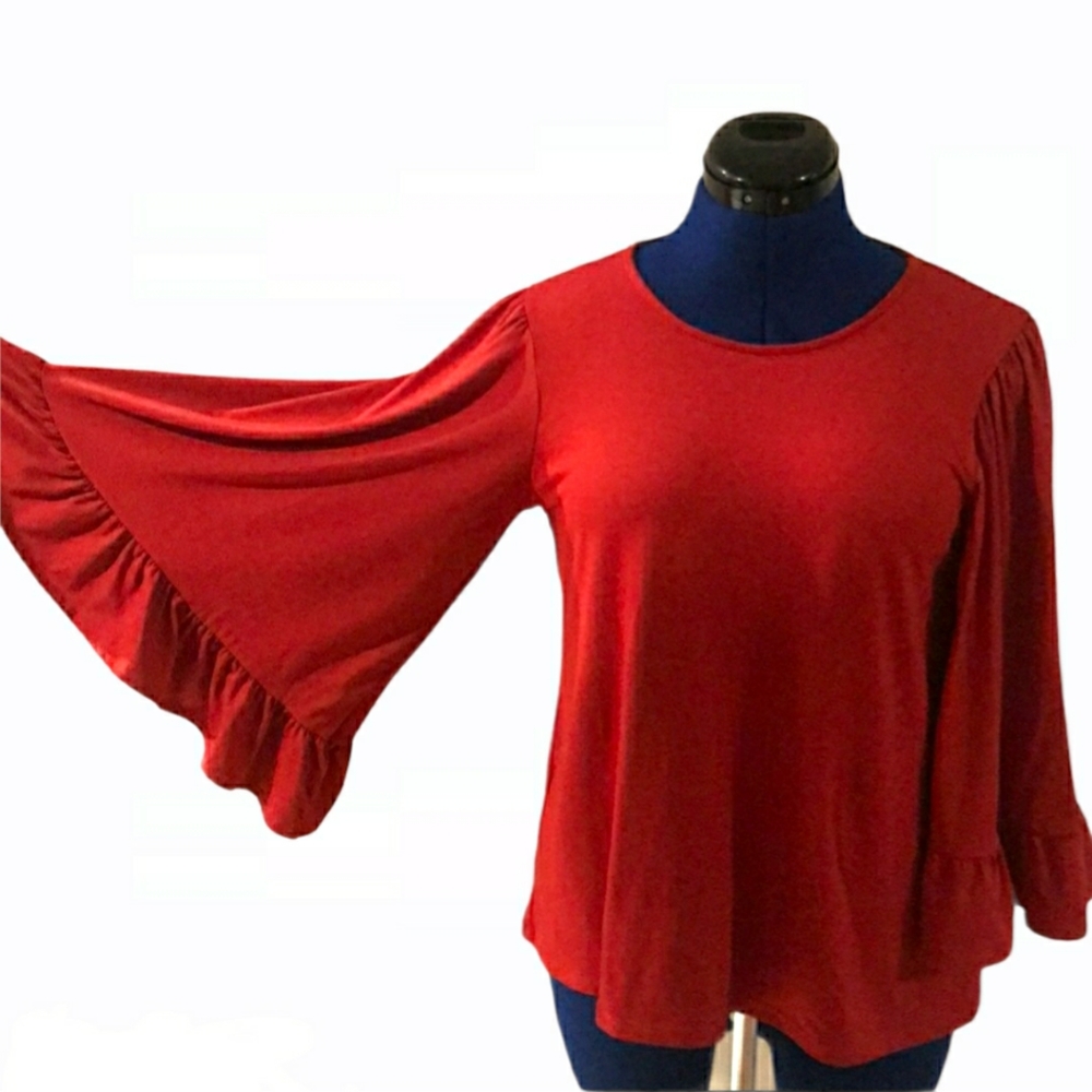 Antropologie Drew bell sleeves boho red top "S"